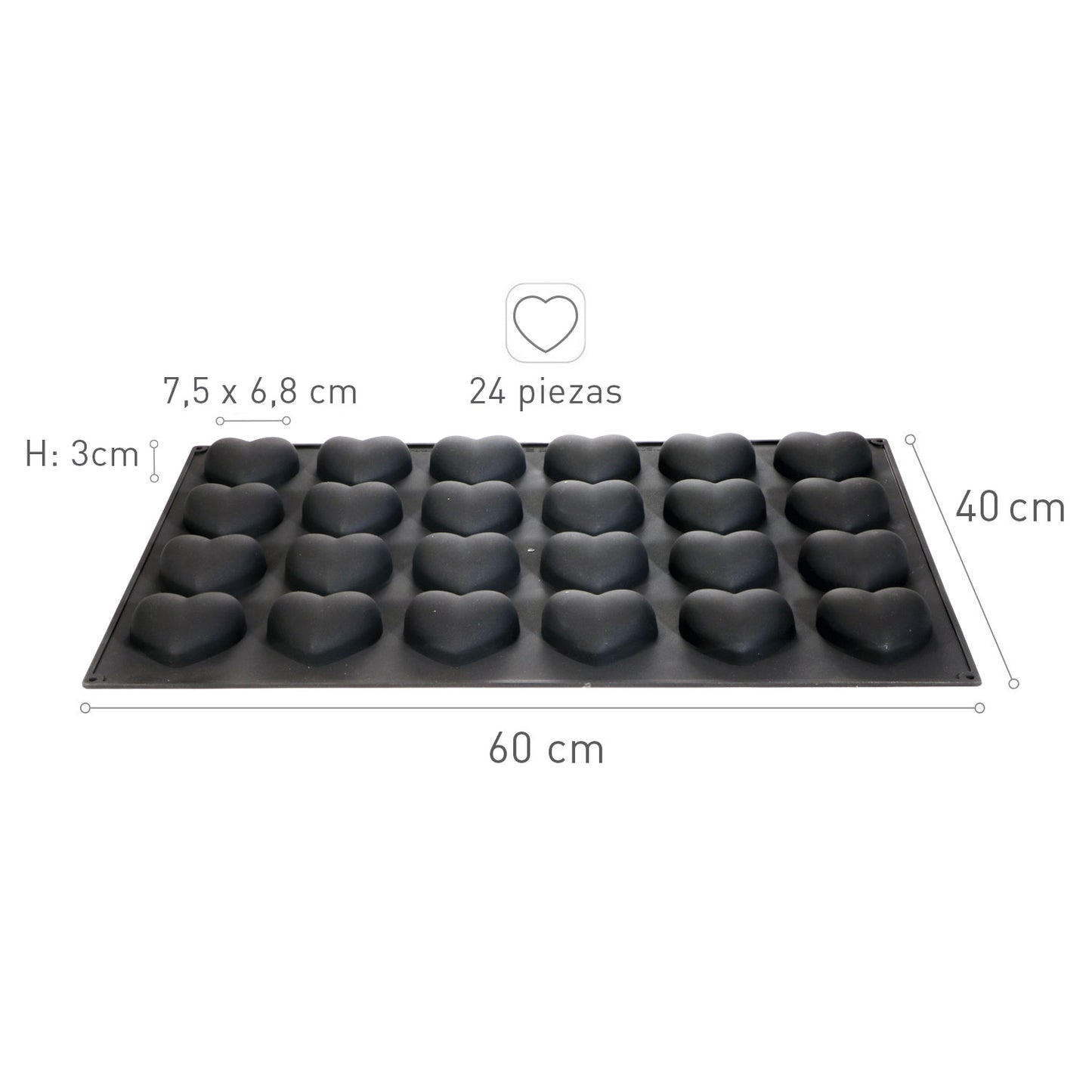 MOLDE SILICONA 24 CORAZONES 75X68MM H30MM | 60X40CM