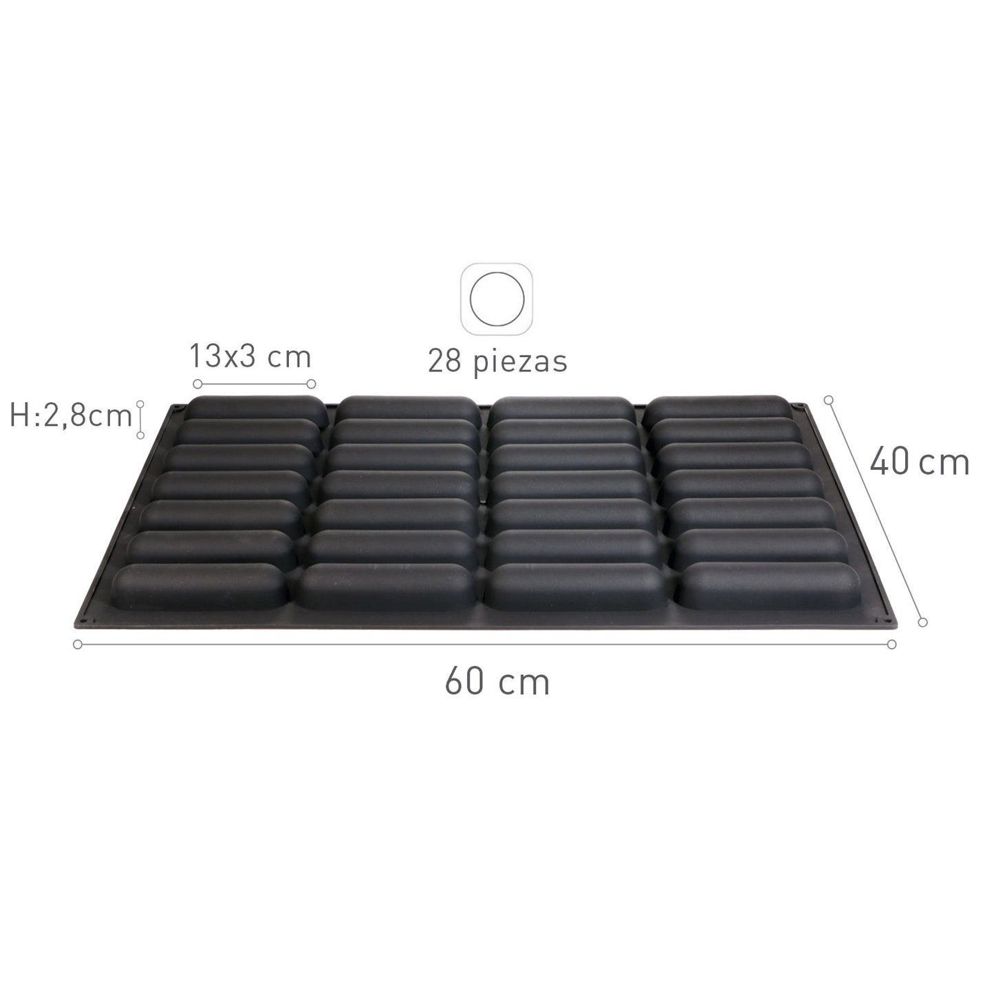 MOLDE SILICONA 28 ECLAIRS 130X30MM H28MM | 60X40CM