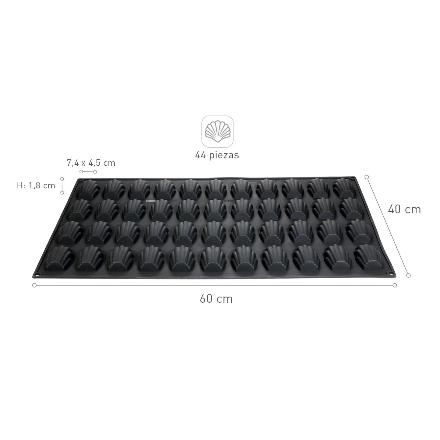 MOLDE SILICONA 44 MADELEINES 74X45H18MM | 60X40CM
