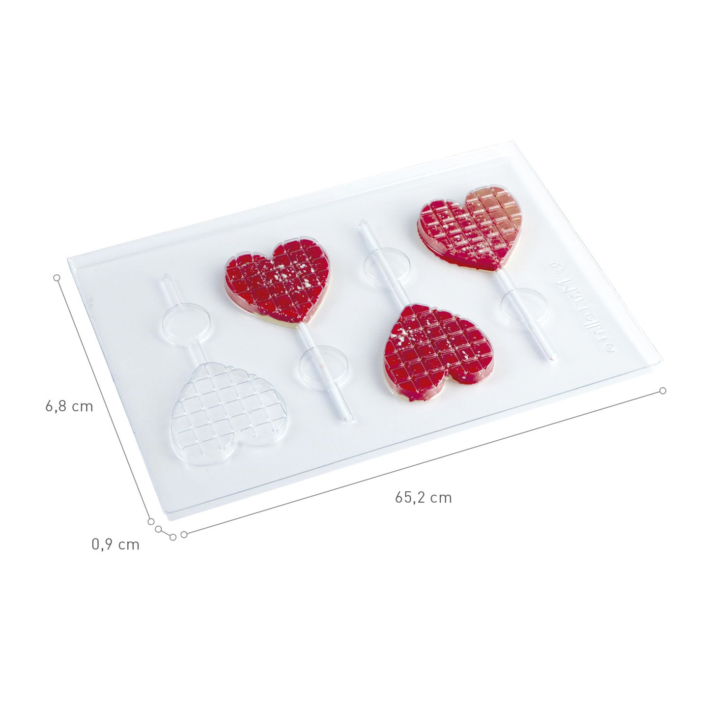 KIT 2 MOLDES PLÁSTICO CHOCOLATE PIRULETAS CORAZÓN 68X65XH9MM