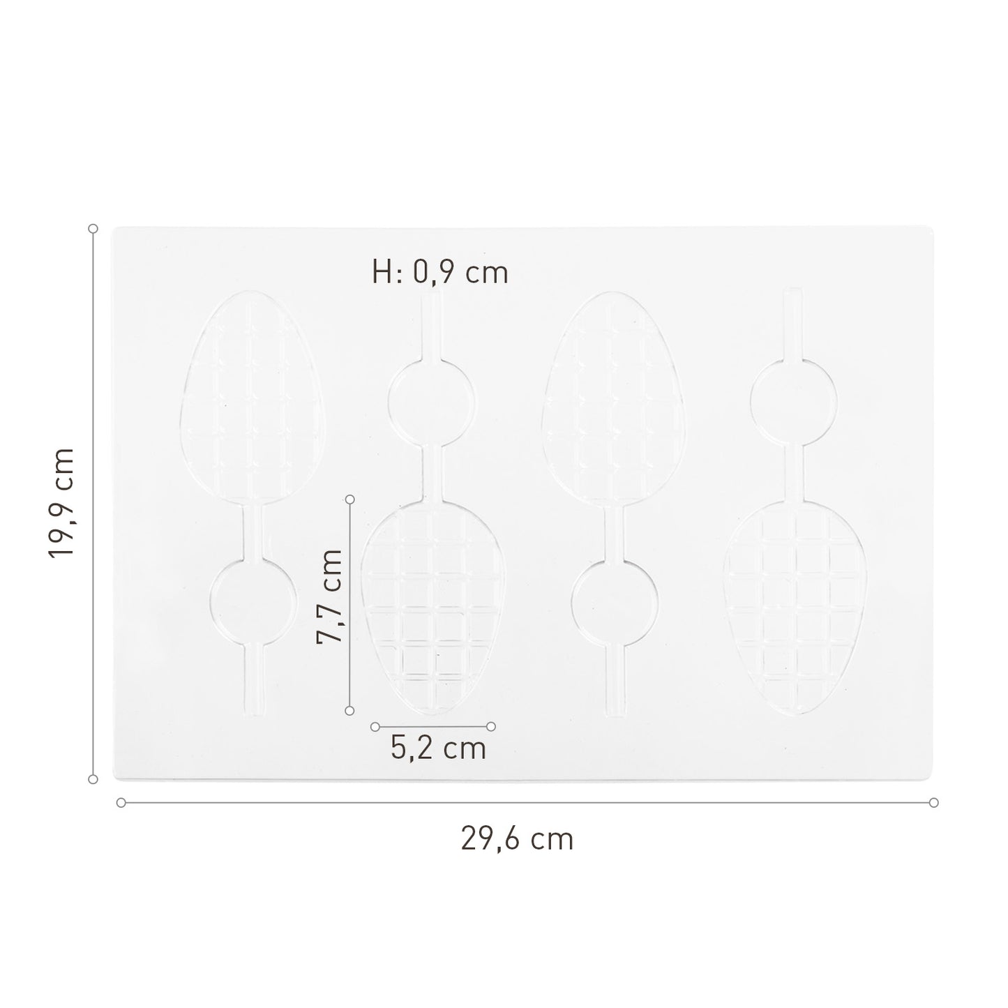 KIT 2 MOLDES PLÁSTICO PIRULETAS CHOCOLATE HUEVO 52X77XH9MM