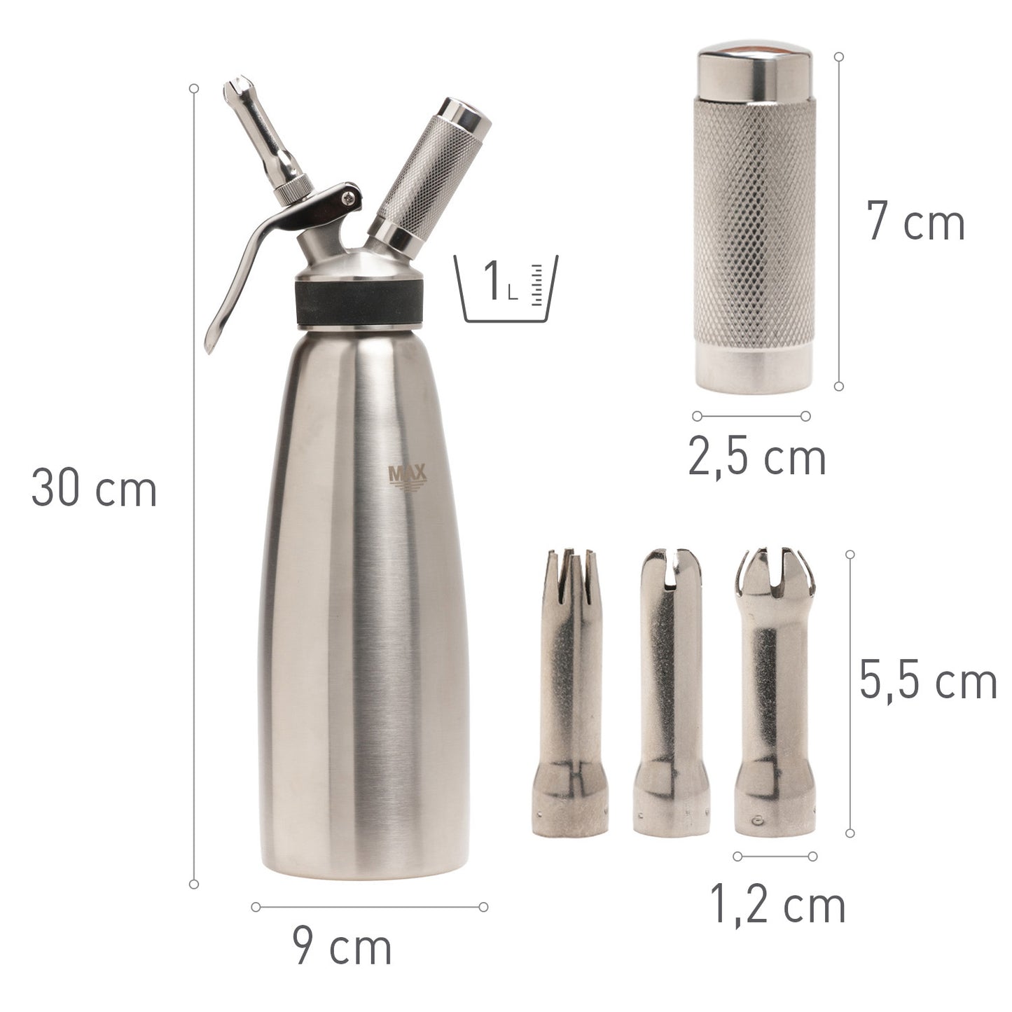 SIPHON EN ACIER INOXYDABLE POUR CRÈME (NO2) 1L