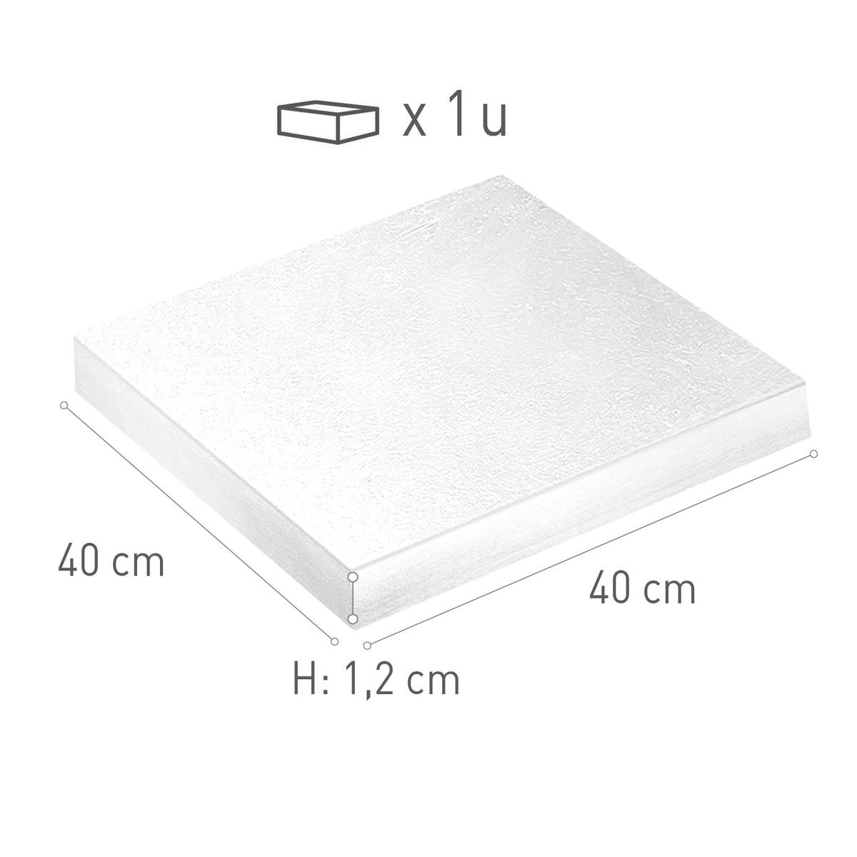 BASE DE TARTA CUADRADA BLANCA 40X40CM H1.2CM
