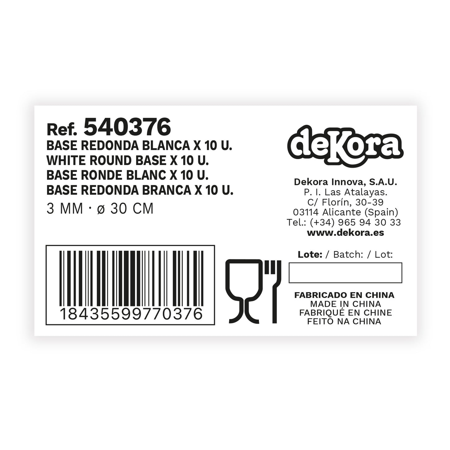 PLATO REDONDO PARA TARTA ONDULADO BLANCO 3 MM 30CM