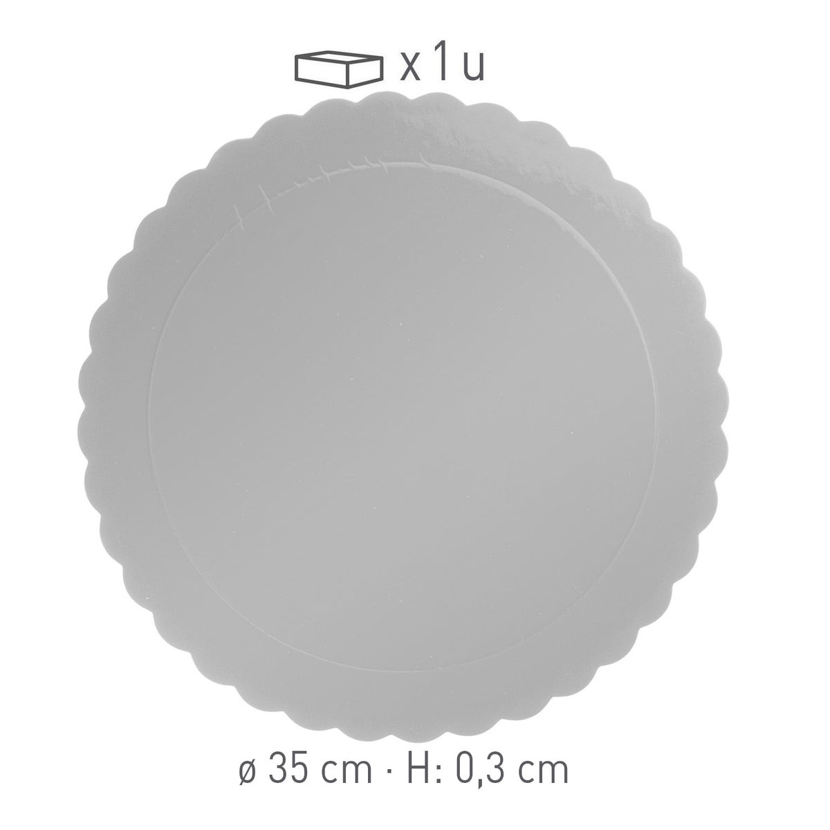 SCALLOPED CAKE BOARD SILVER 3 MM 35CM