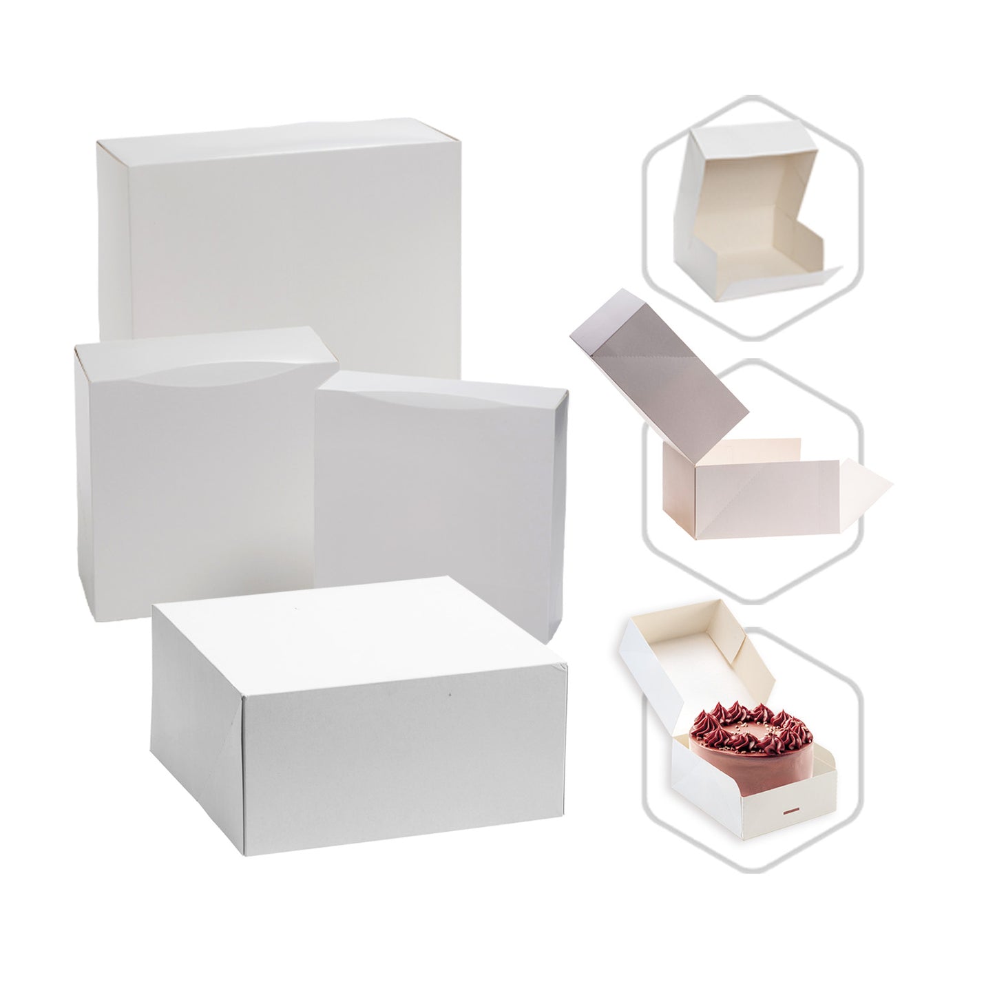 BOÎTE PÂTISSIÈRE EN CARTON BLANC 23X23X13CM