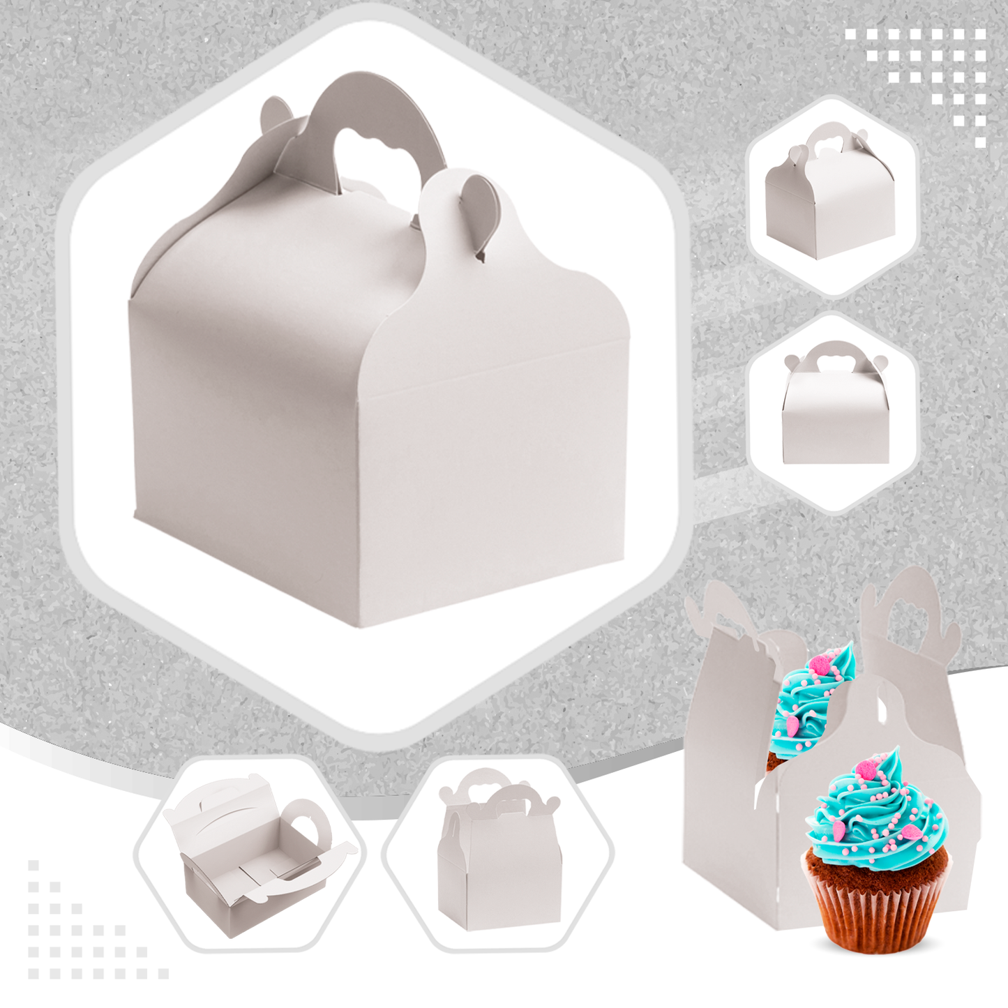 CAJA BLANCA CARTÓN CON ASAS DE PASTELERÍA 10X18X7CM