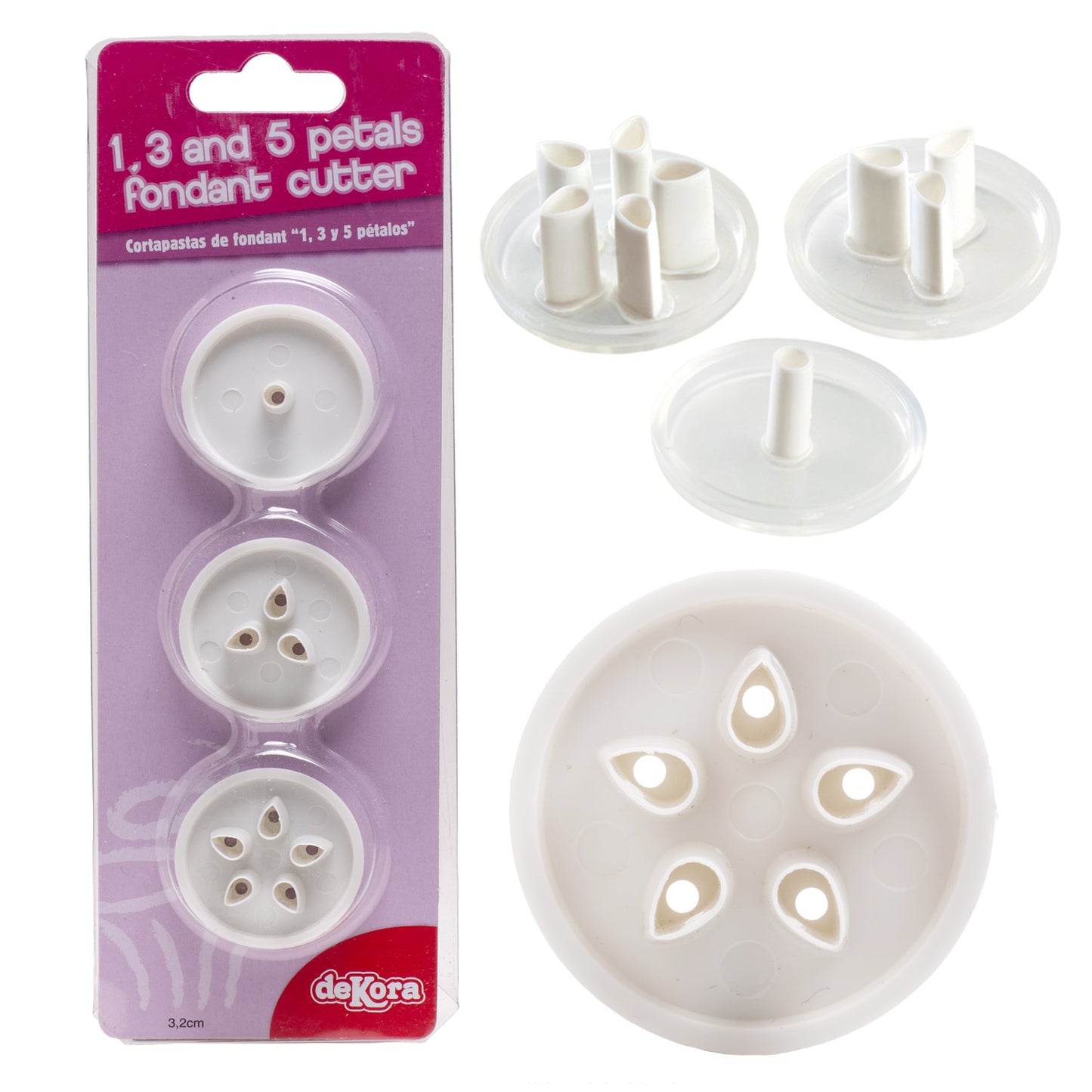 CORTAPASTAS DE FONDANT 1 ,3 Y 5 PÉTALOS