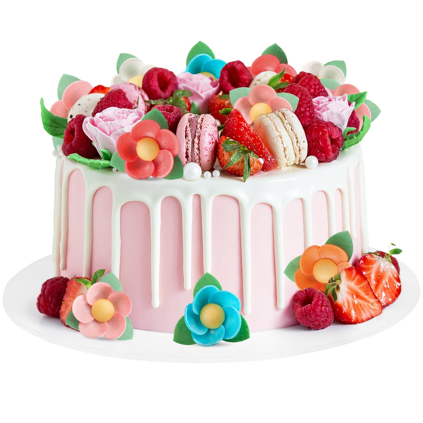 WAFER FLOWERS WITH LEAVE ASSORTED COLORS 4,5 CM