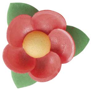 FLEURS EN AZYME AVEC FEUILLE COULEURS ASSORTIES 4,5 CM