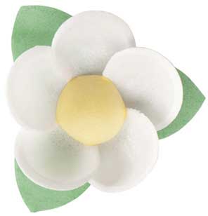 FLEURS EN AZYME AVEC FEUILLE COULEURS ASSORTIES 4,5 CM