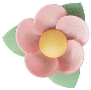 FLEURS EN AZYME AVEC FEUILLE COULEURS ASSORTIES 4,5 CM