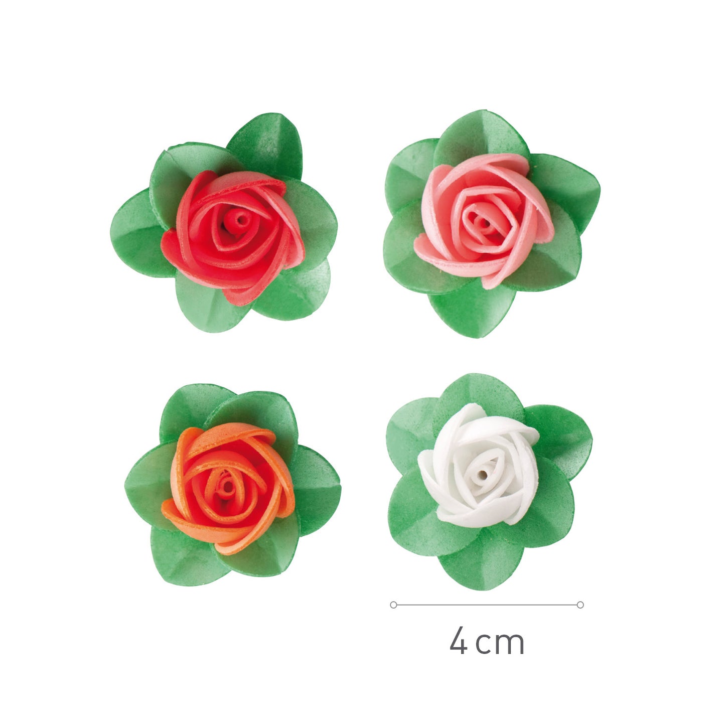 COMPACT WAFER FLOWERS WITH LEAVE 4CM COLORS