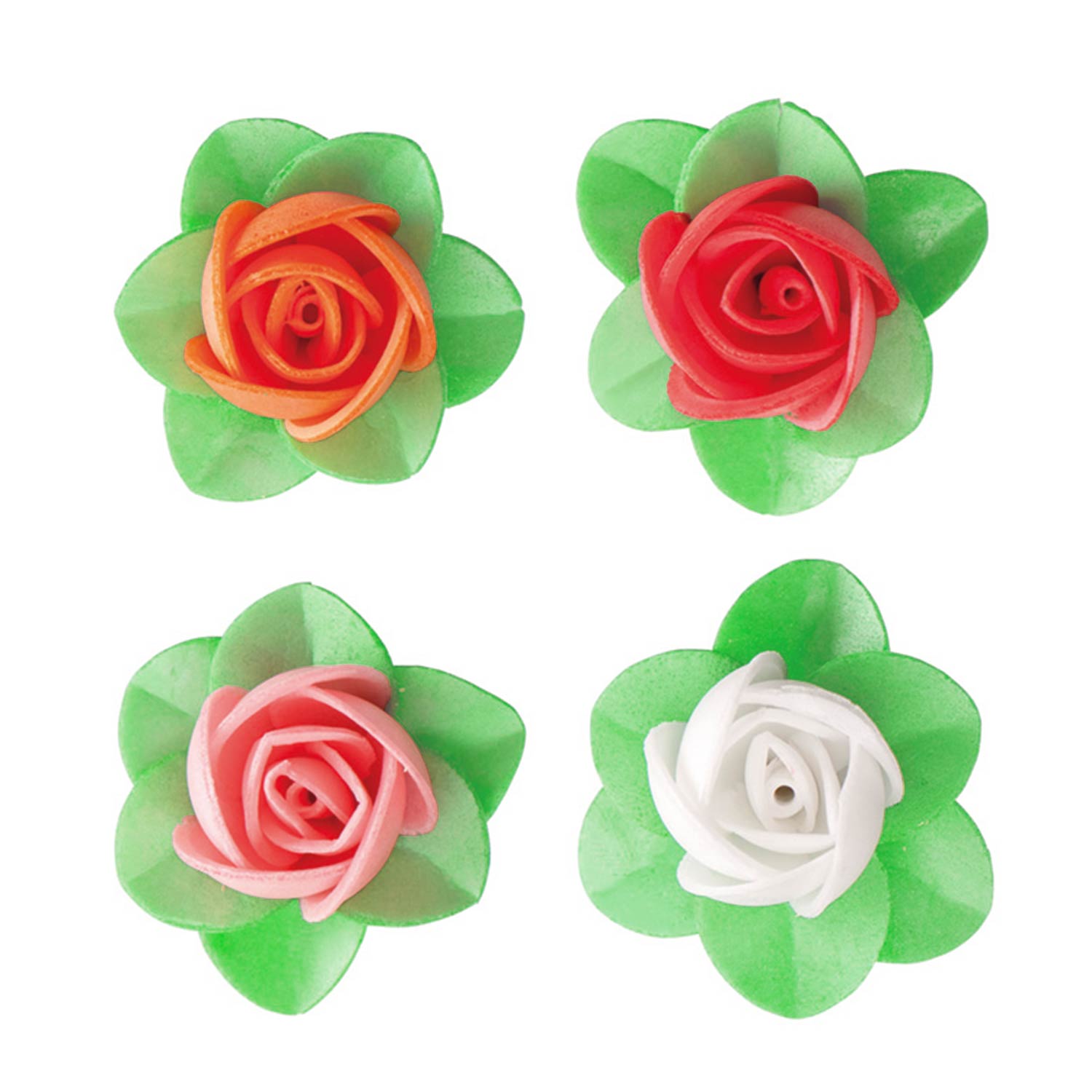 FLEURS EN AZYME COMPACT AVEC FEUILLE COULEURS 4 cm