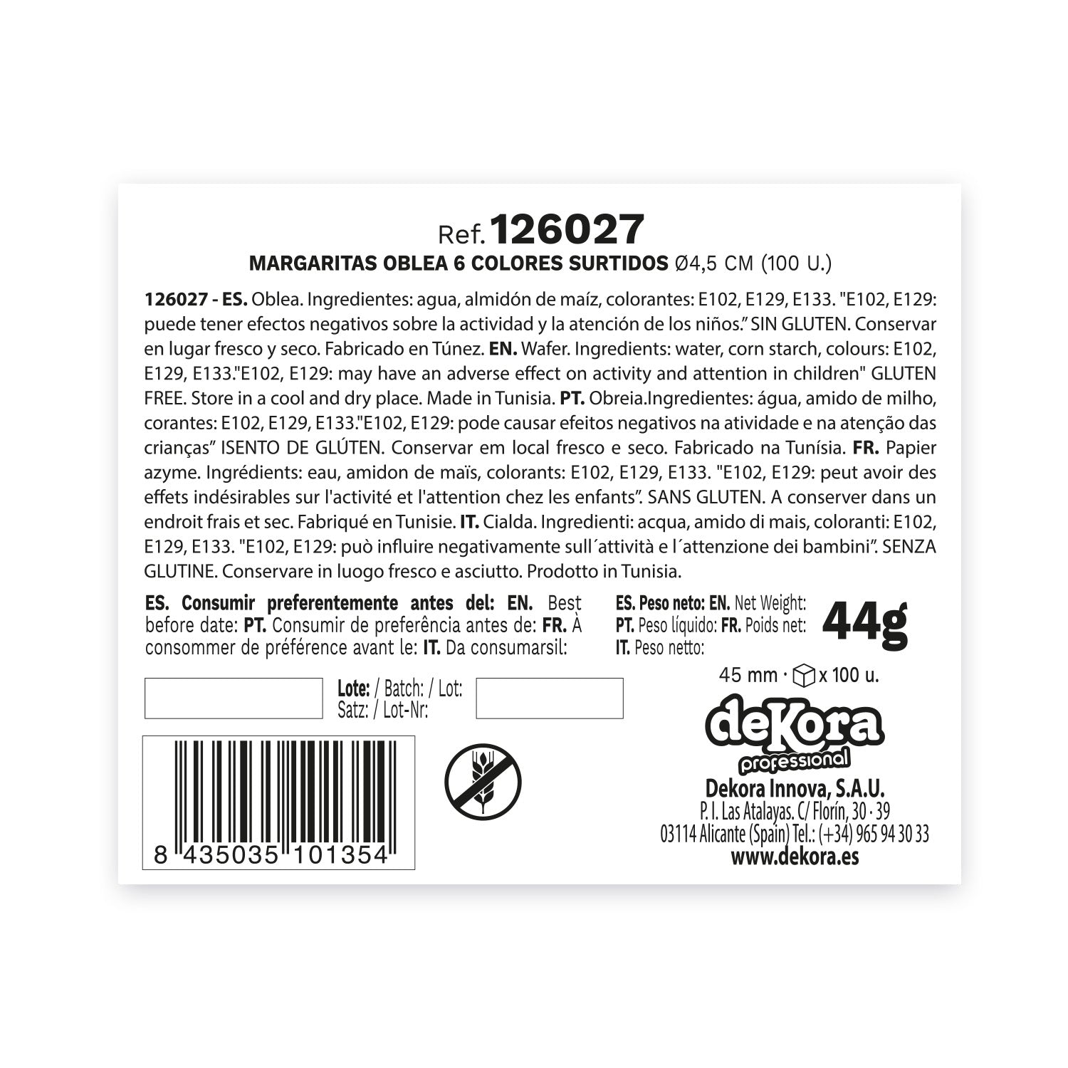 MARGUERITES EN AZYME 6 COULEURS ASSORTIES Ø 4,5CM