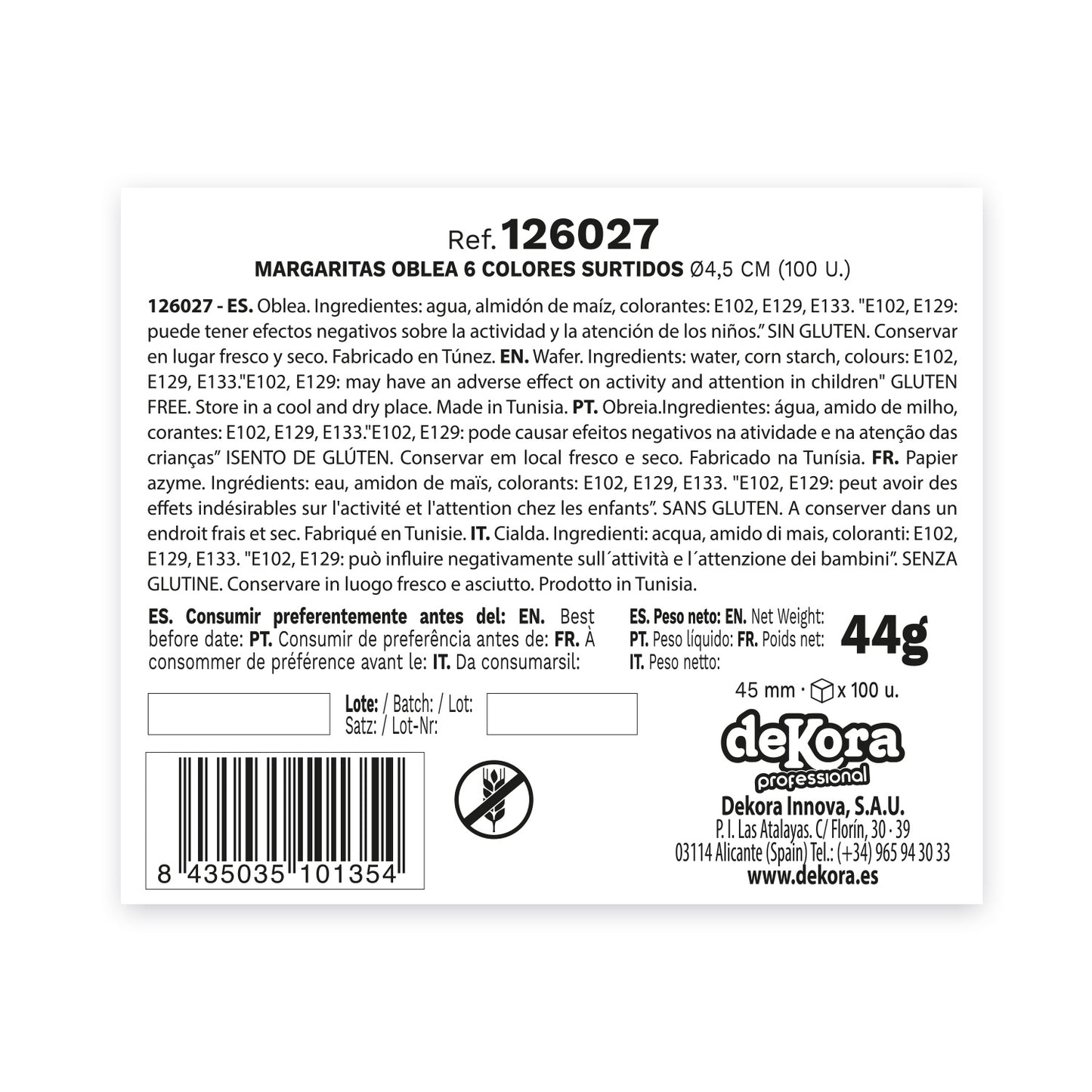 MARGUERITES EN AZYME 6 COULEURS ASSORTIES Ø 4,5CM