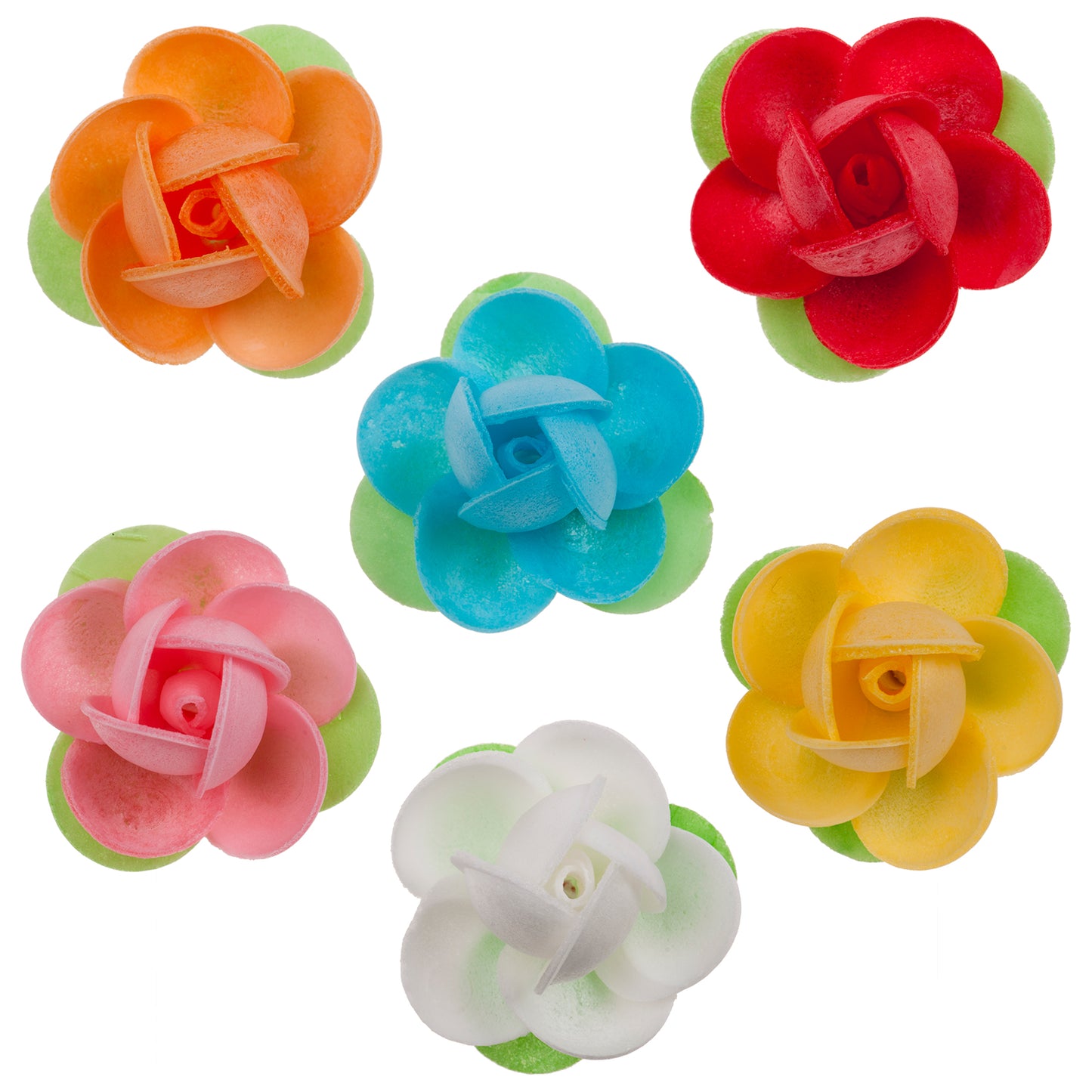 MINI ROSES AZYME AVEC FEUILLE COULEURS ASSORTIES 4CM
