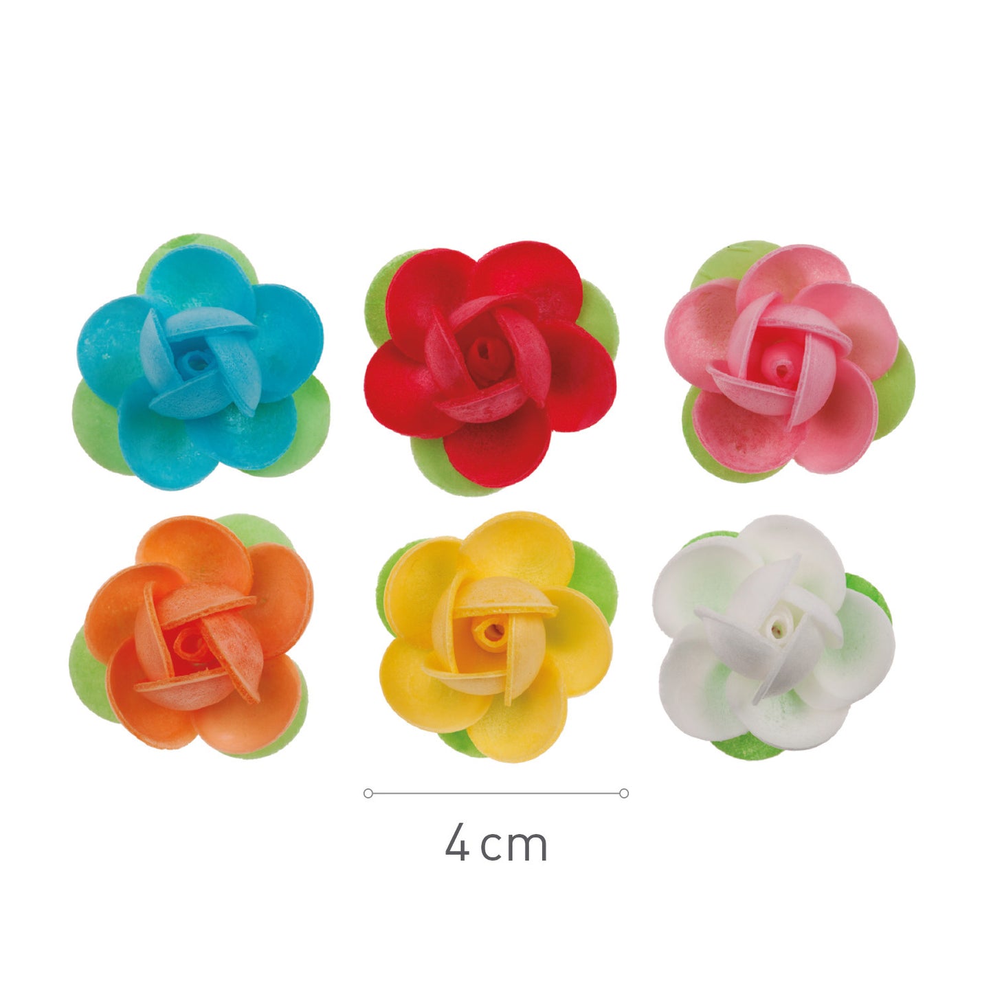 MINI ROSES AZYME AVEC FEUILLE COULEURS ASSORTIES 4CM