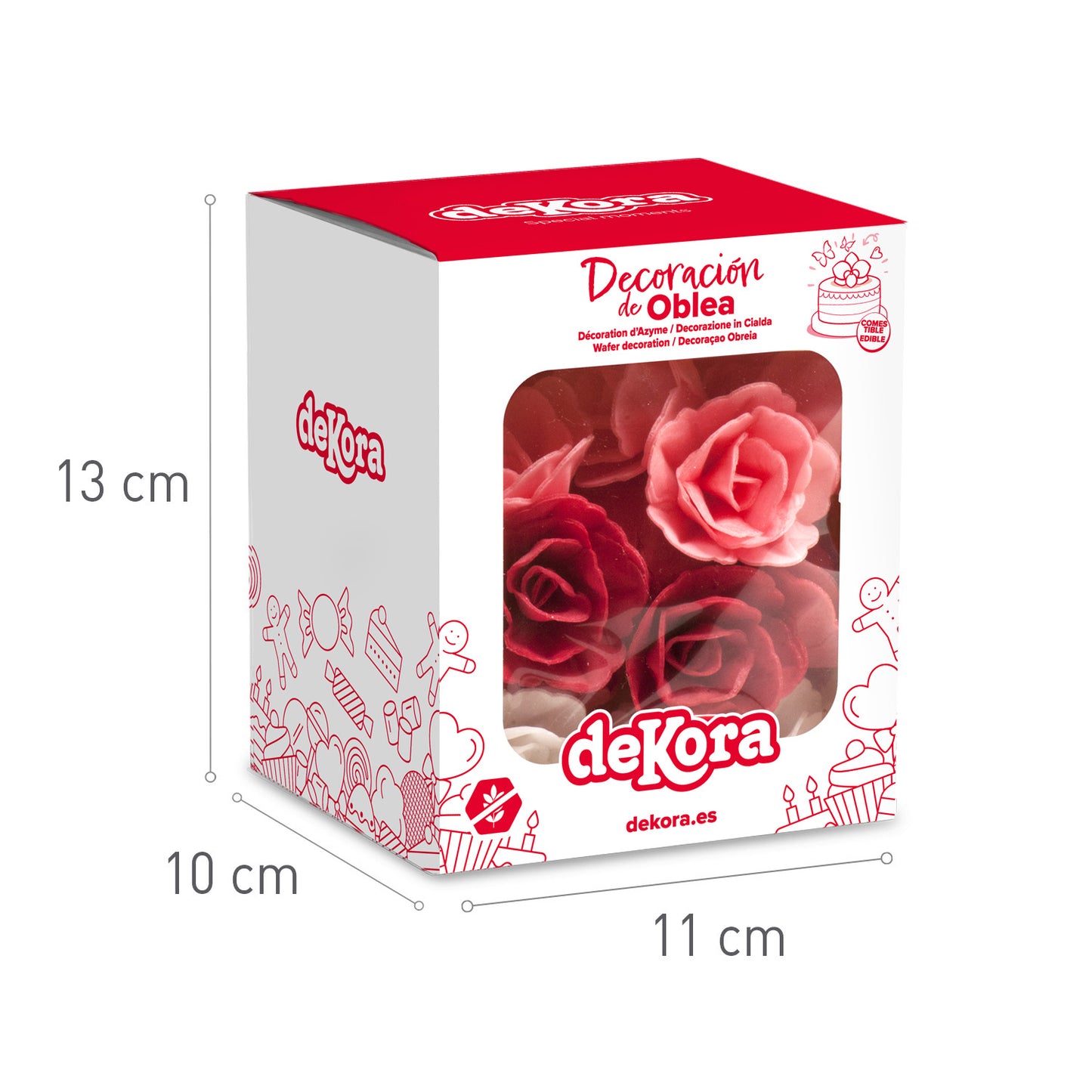 36 ROSAS DE OBLEA ROSA, ROJO Y BLANCO SURTIDAS 4,5 CM