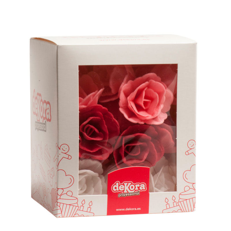 SCATOLA DI 36 ROSE DI WAFER 3 COLORI ASSORTITI Ø 4,5 CM