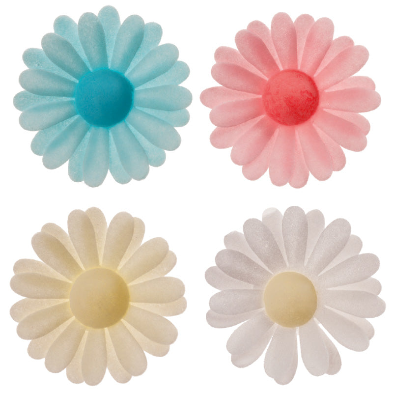 150 FLORES OBLEA MARGARITAS COLORES SURTIDOS 4,5 CM