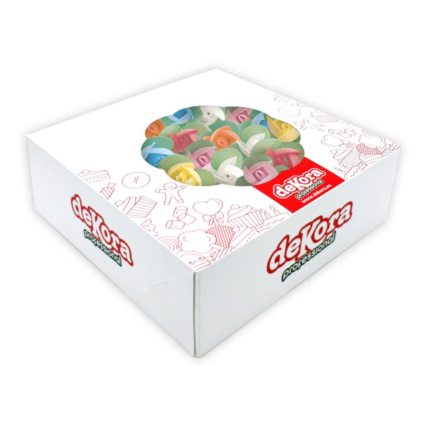 150 WAFER ROSES WITH LEAVE ASSORTED COLOURS 3 CM