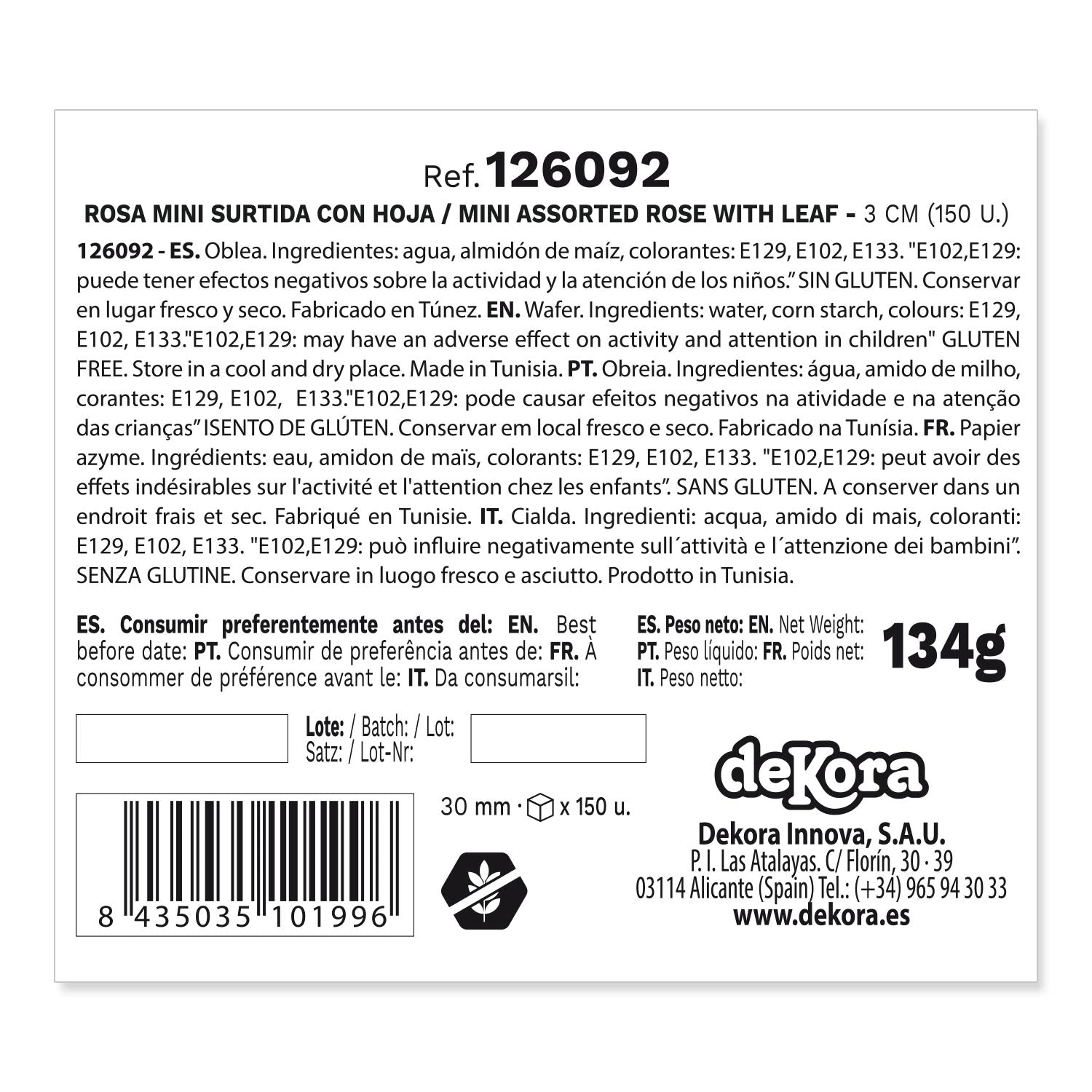 150 ROSES AZYME AVEC FEUILLE COULEURS ASSORTIES 3 CM