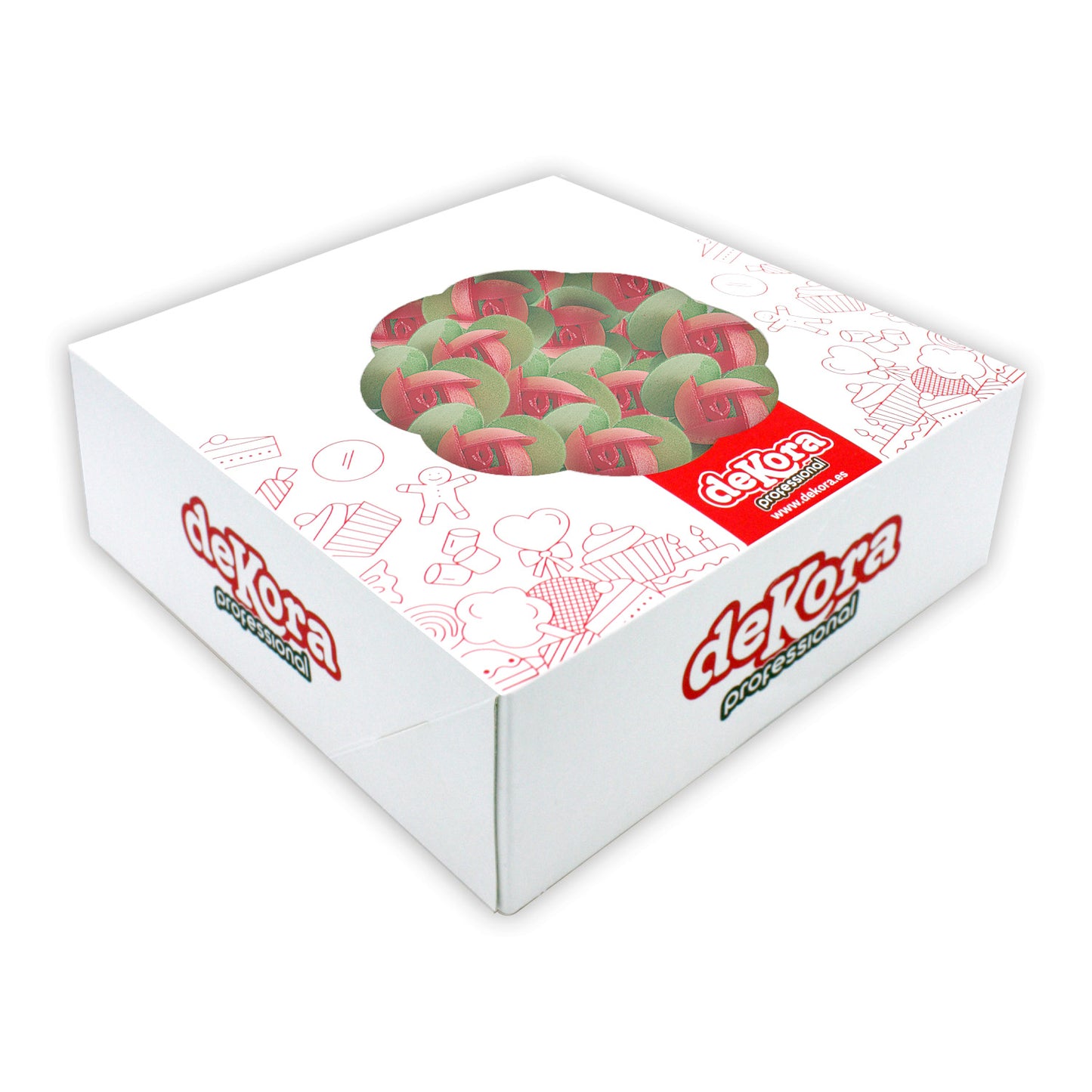MINI ROSE FLOWER WAFER WITH RED LEAVE 3CM