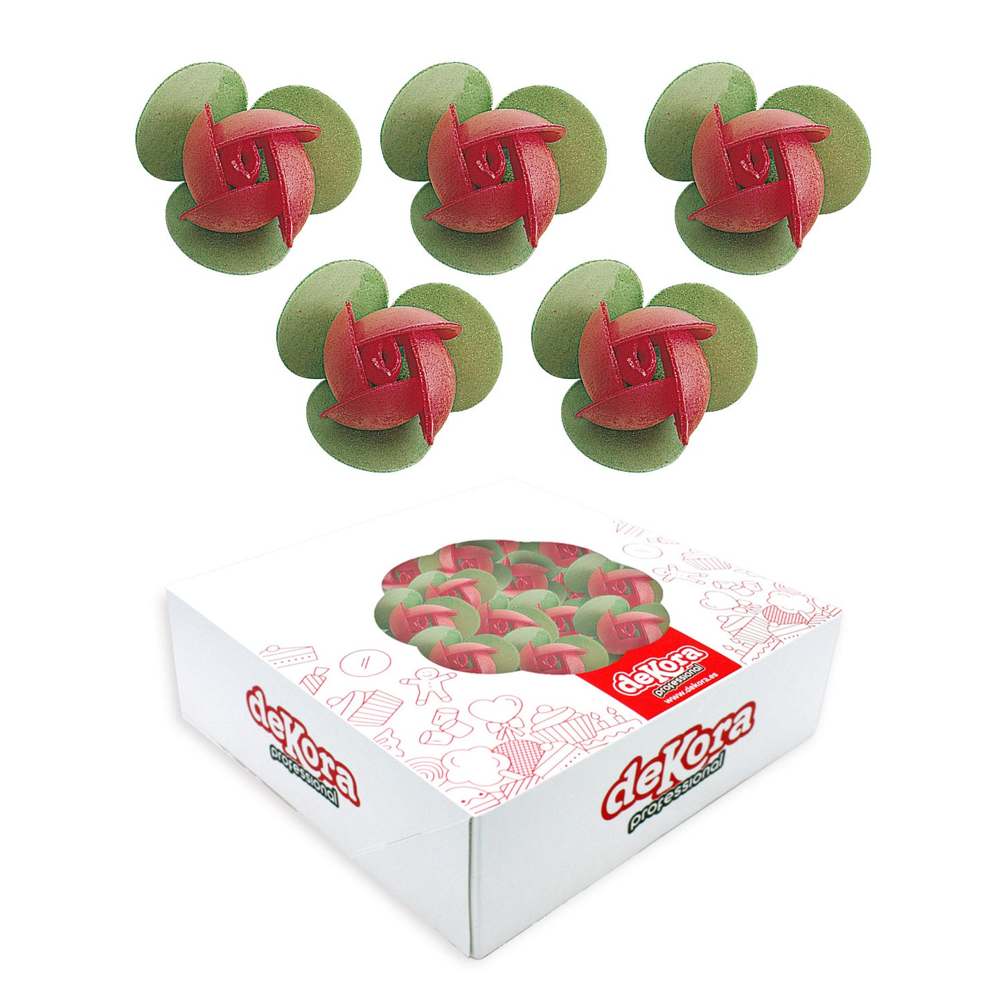 MINI ROSE FLOWER WAFER WITH RED LEAVE 3CM