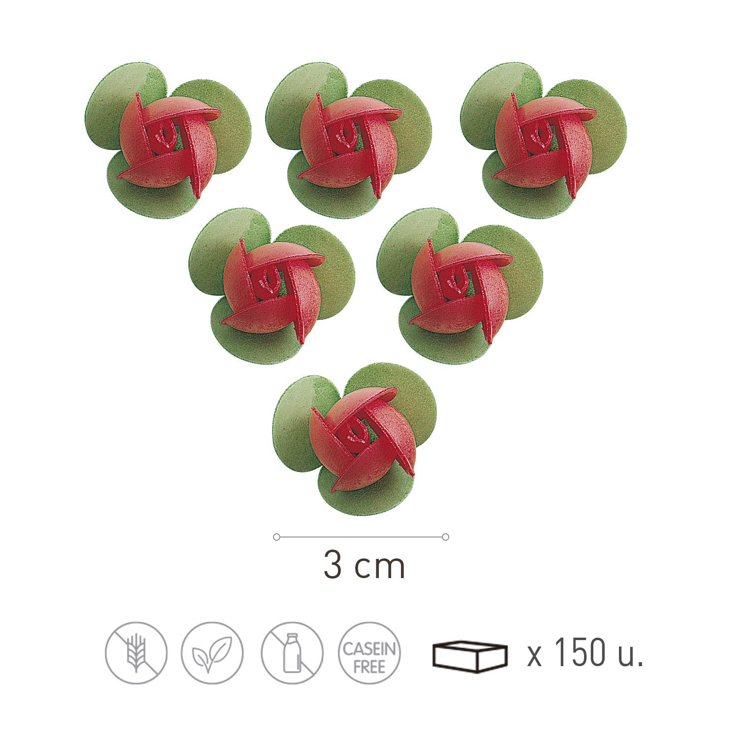 MINI ROSE FLOWER WAFER WITH RED LEAVE 3CM