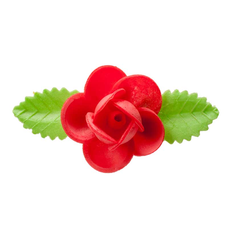 ROSES GRANDES EN AZYME AVEC 2 FEUILLES COULEURS ASSORTIES 8,5 CM