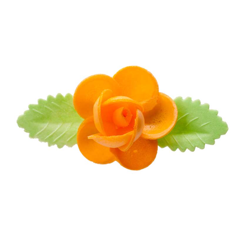 ROSES GRANDES EN AZYME AVEC 2 FEUILLES COULEURS ASSORTIES 8,5 CM