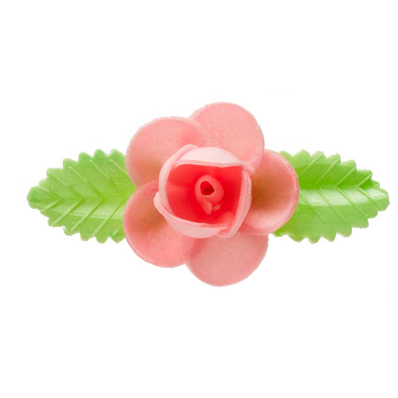 ROSES GRANDES EN AZYME AVEC 2 FEUILLES COULEURS ASSORTIES 8,5 CM