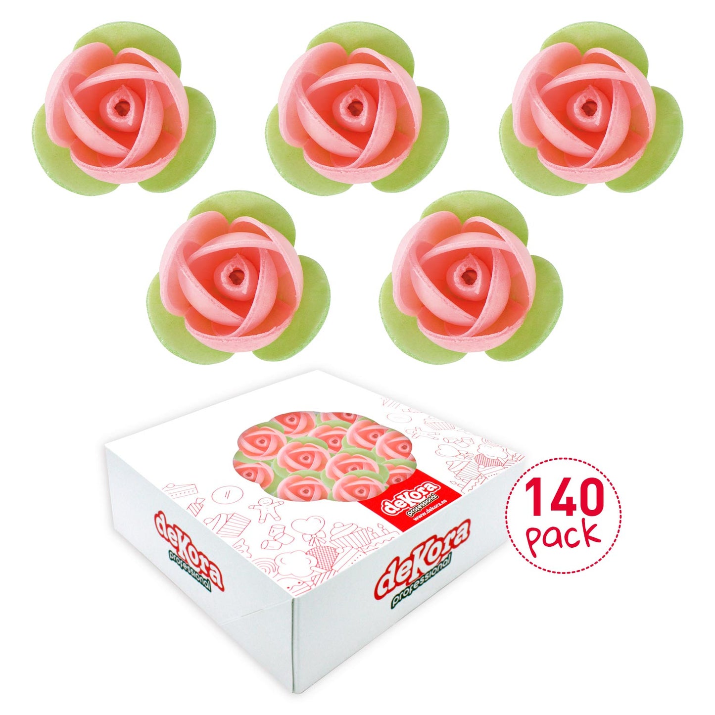 140 WAFER PINK ROSES GREEN LEAF 3,5 CM