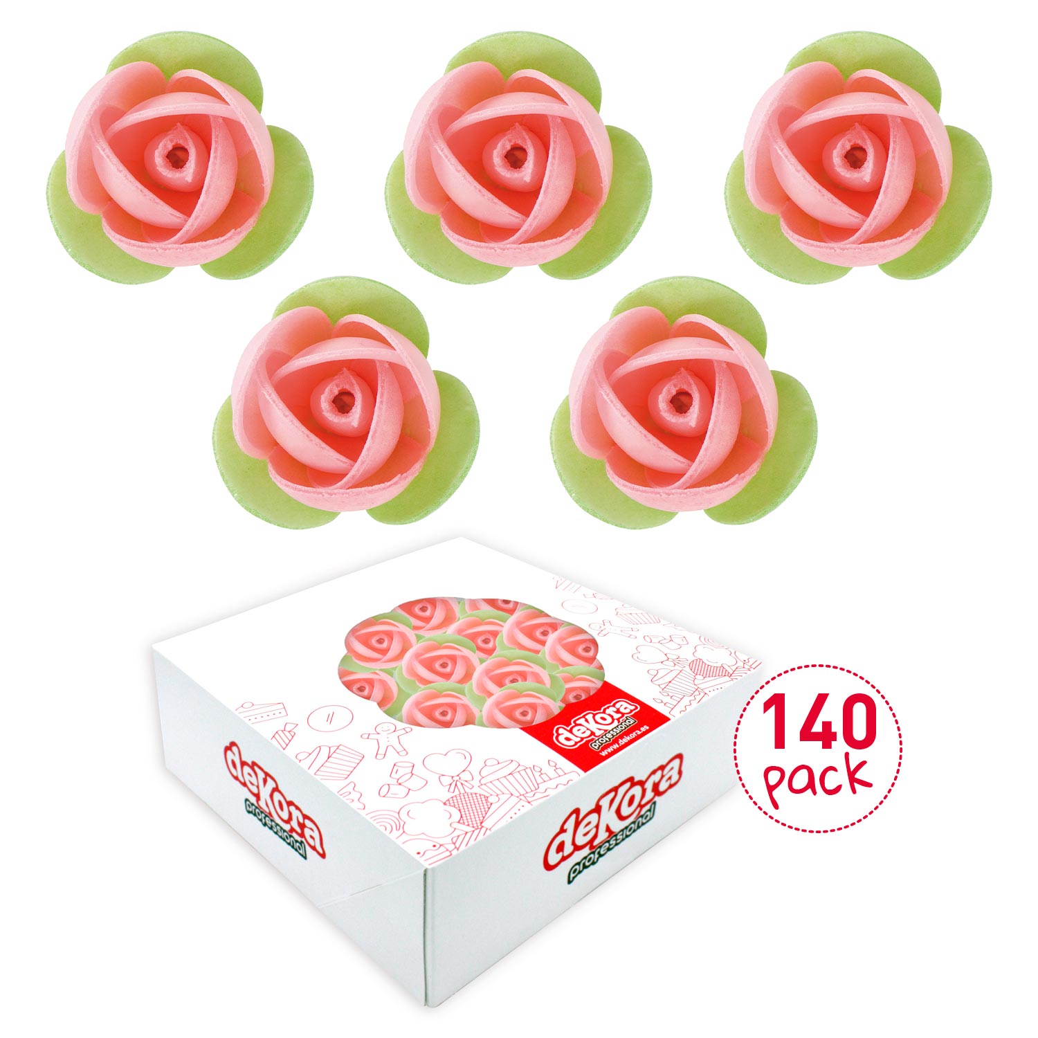 140 ROSAS OBREIA FOLHA VERDE 3,5 CM