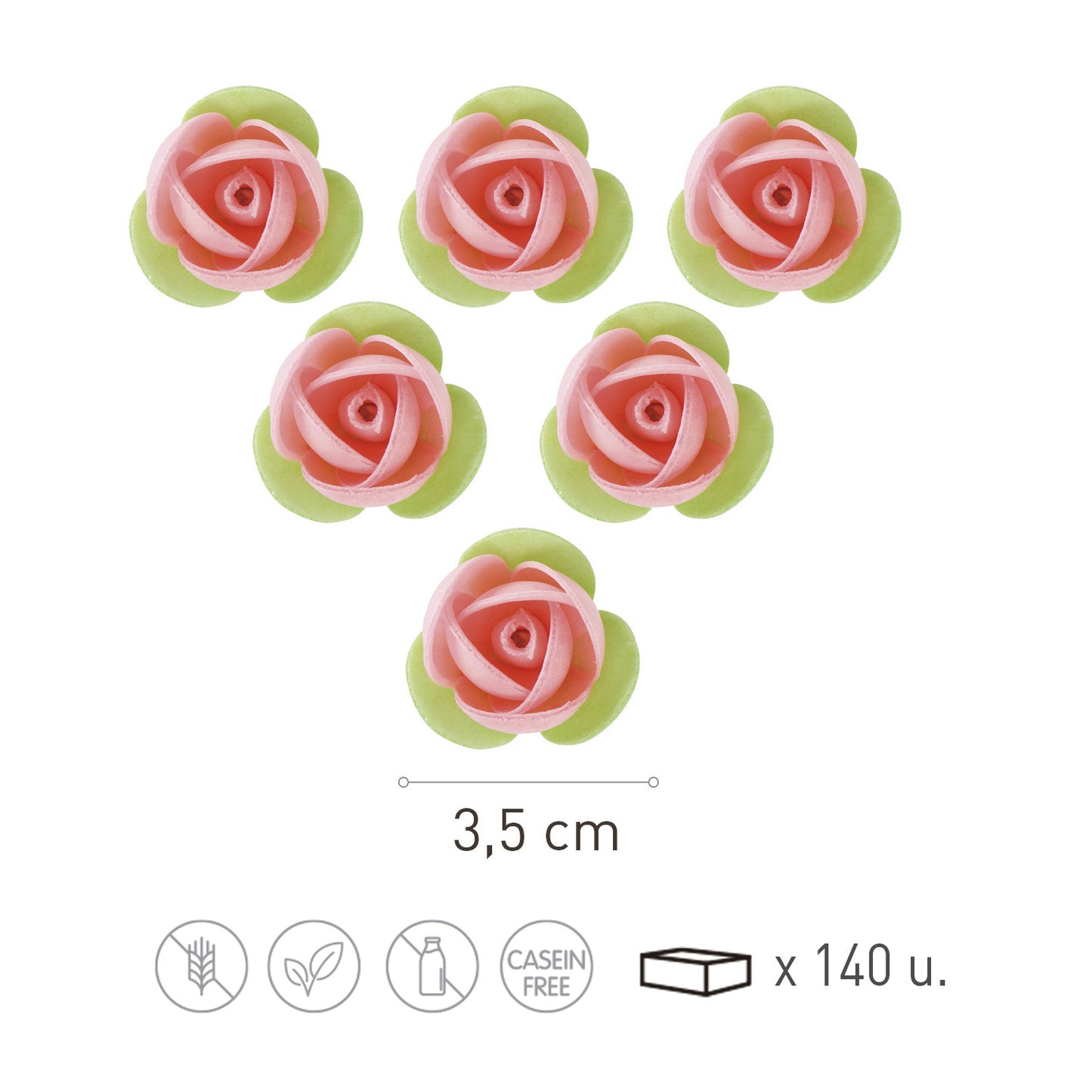 140 WAFER PINK ROSES GREEN LEAF 3,5 CM