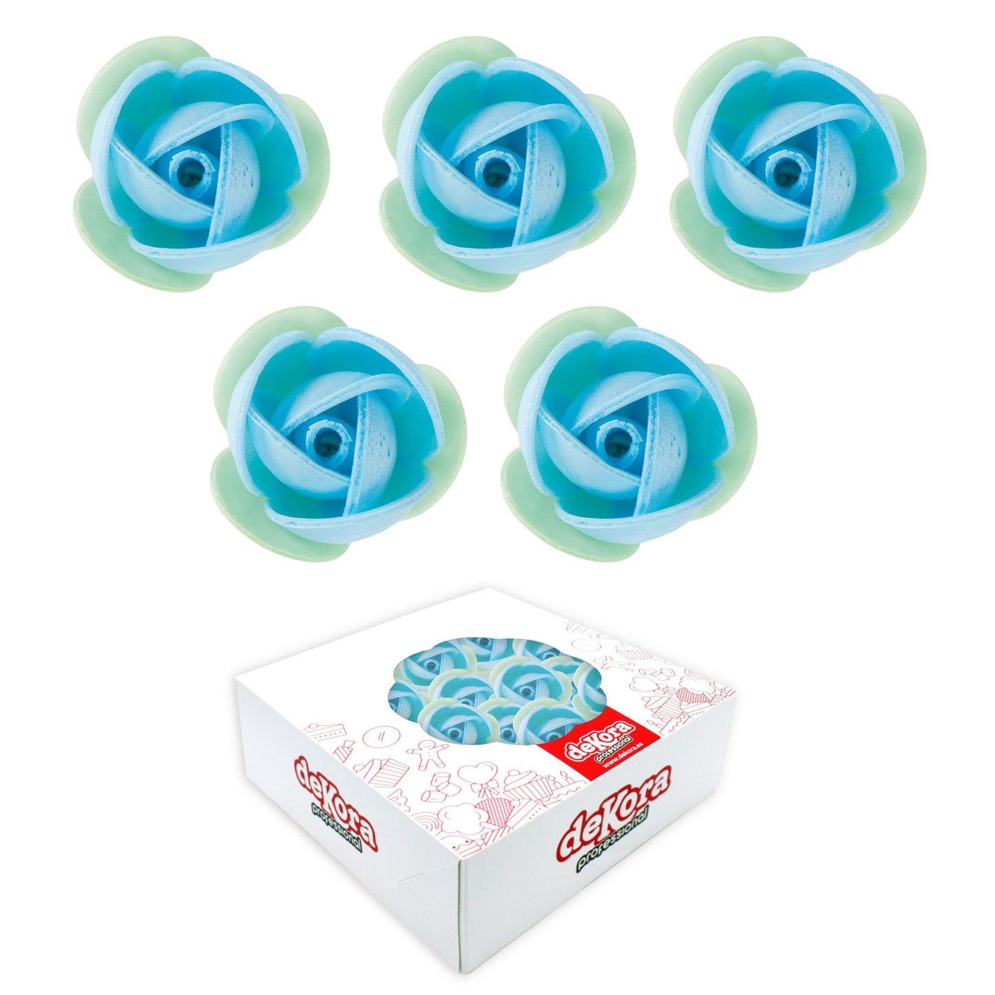 ROSE AZYME BLEUE AVEC FEUILLE VERT 3,5CM
