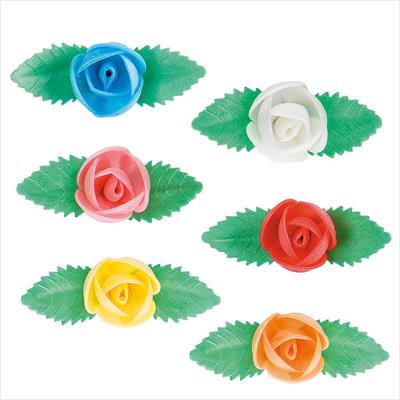 80 ROSES EN AZYME AVEC 2 FEUILLES COULEURS ASSORTIES 6,5 CM