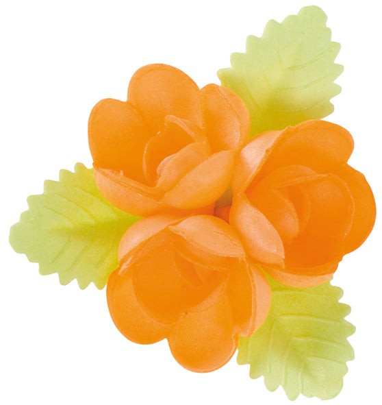 30 WAFER ASSORTED FLOWERS GREEN LEAVES 6,5 x 6,5 CM