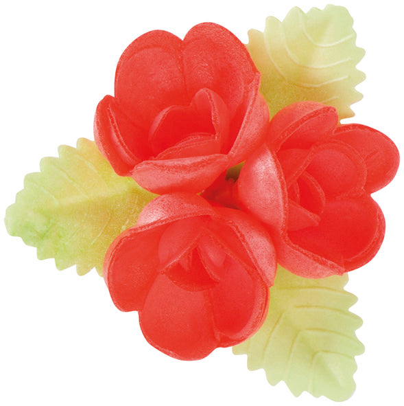 30 WAFER ASSORTED FLOWERS GREEN LEAVES 6,5 x 6,5 CM
