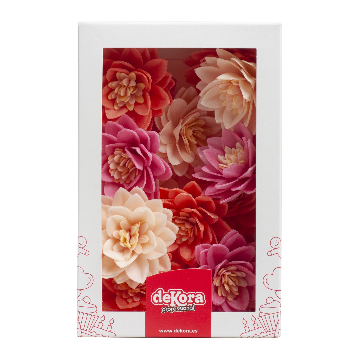 BOX OF 15 WAFER LOTUS FLOWERS 3 COLORS Ø 7CM