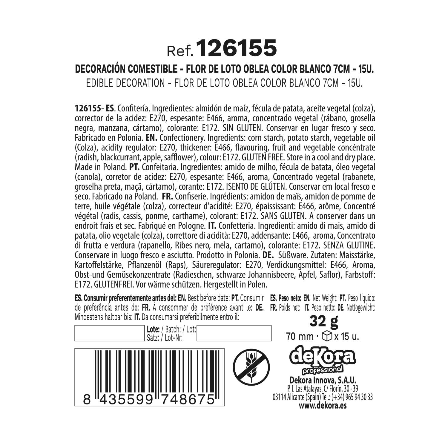 BOITE DE 15 FLEURS DE LOTUS EN AZYME BLANCHE Ø 7CM