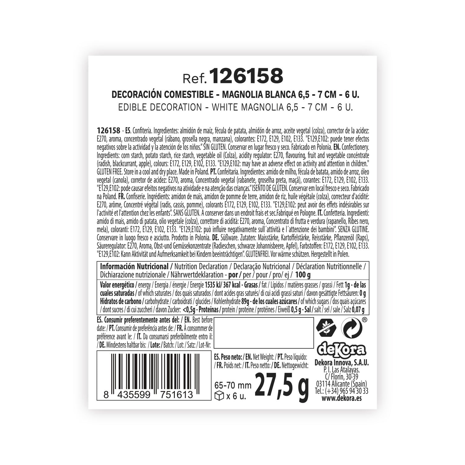 BOX OF 6 WHITE WAFER MAGNOLIAS 6.5-7CM