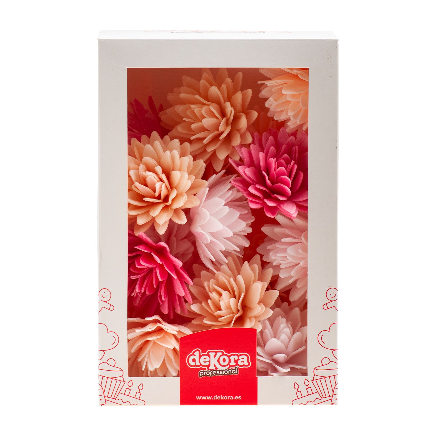 CAIXA DE 18 FLORES DE WAFER CORES SORTIDAS Ø 5,5CM