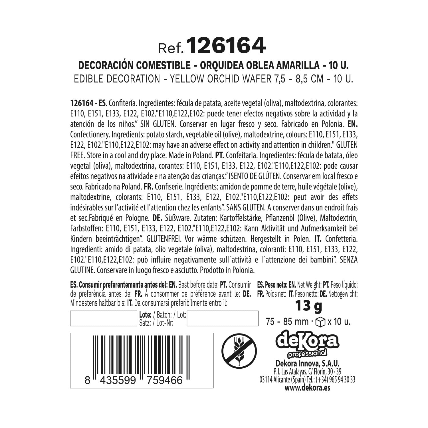 BOX OF 10 YELLOW WAFER ORCHIDS 8.5-7.5CM