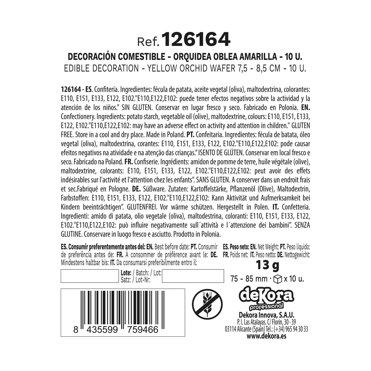 BOX OF 10 YELLOW WAFER ORCHIDS 8.5-7.5CM