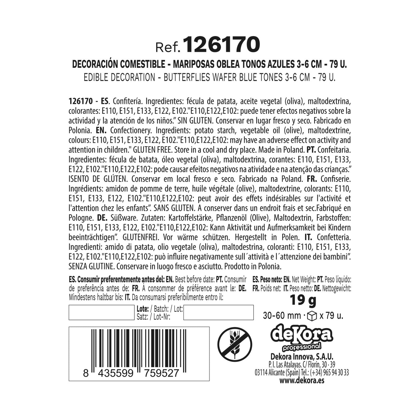 PAPILLONS AZYME TONS BLEUS 3-6CM