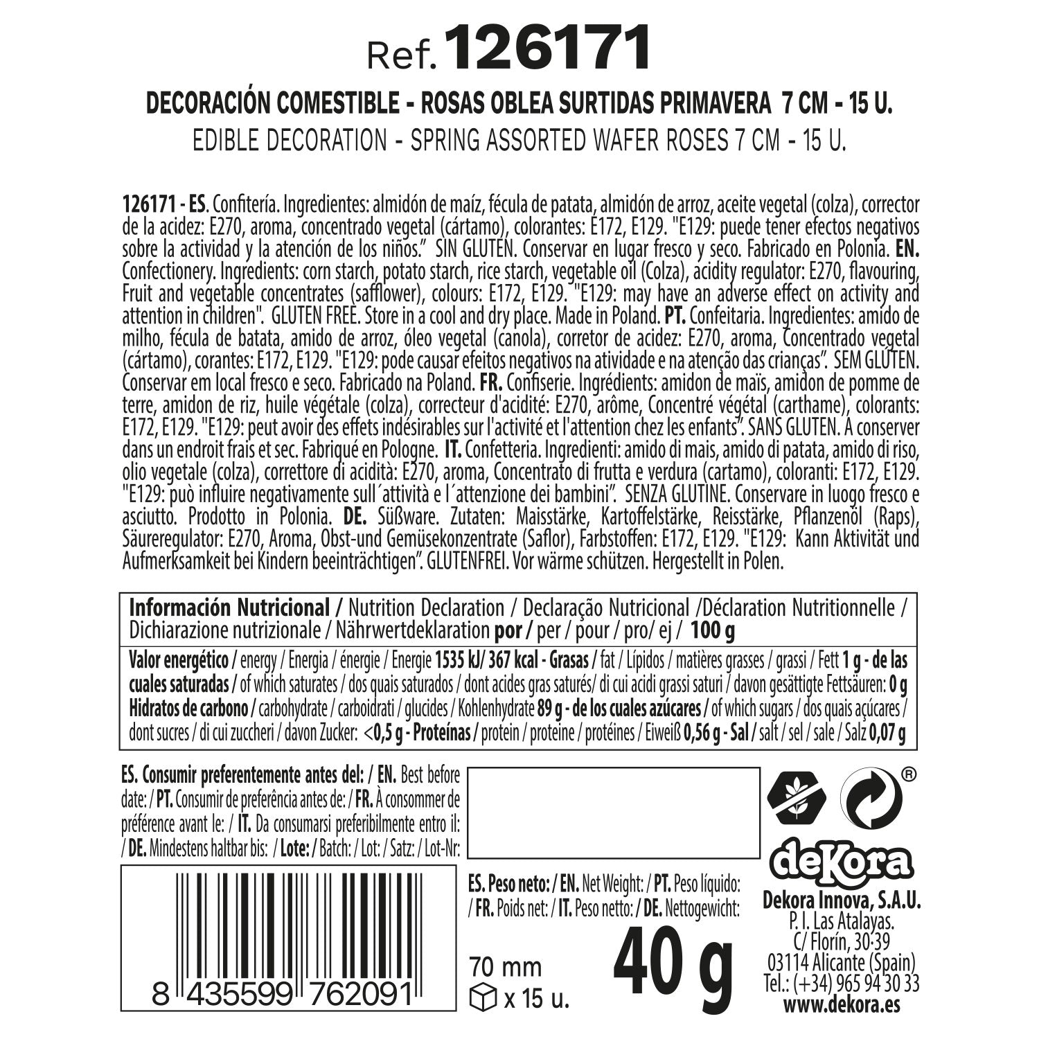 BOX OF 15 AUTUMN WAFER ROSES ASSORTED COLORS Ø 7CM