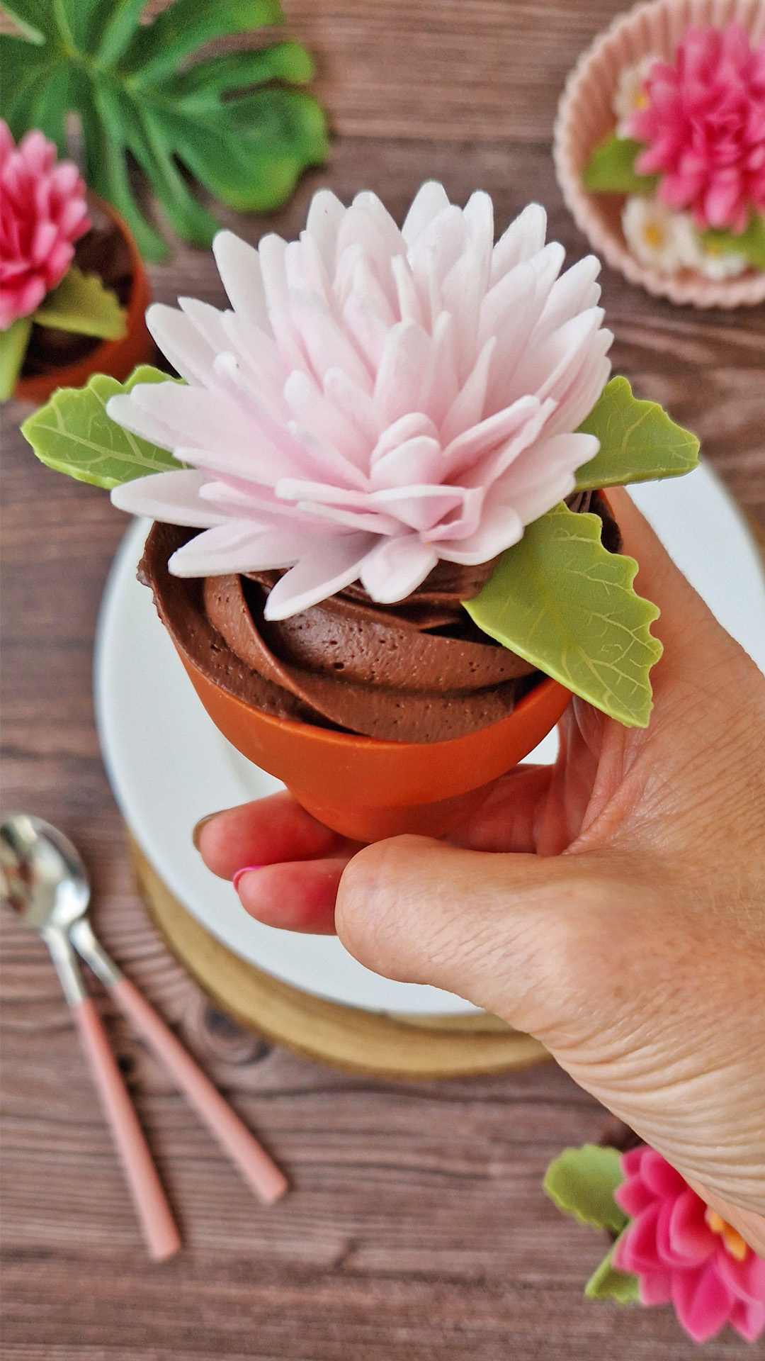 FLOR DE OUTONO GIGANTE EM WAFER ROSA Ø 12,5CM