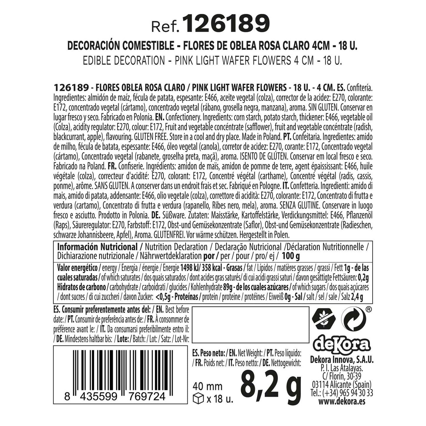 FLORES DE OBLEA COLOR ROSA CLARO 4CM